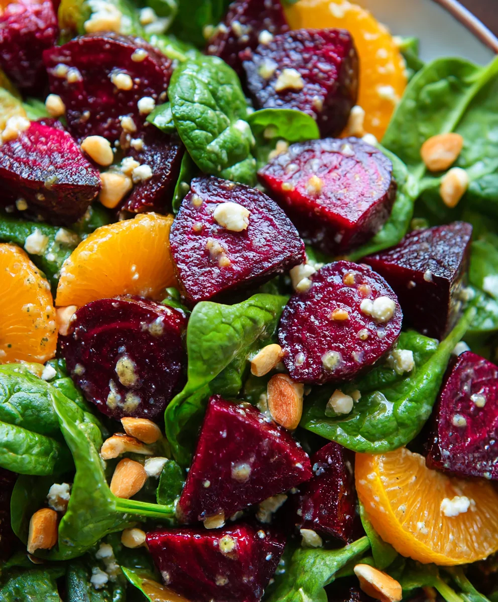 Beet Spinach Salad Honey Mustard Lemon Dressing