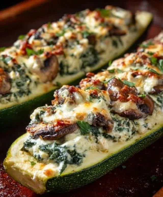 Spinach, Mushroom, and Ricotta Stuffed Zucchini Boats Recipe