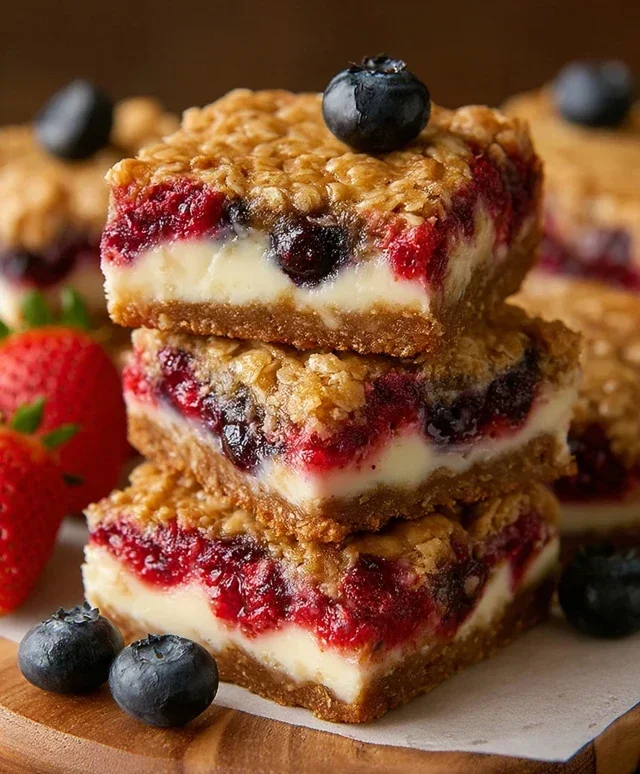 Berry Oatmeal Cheesecake Bars
