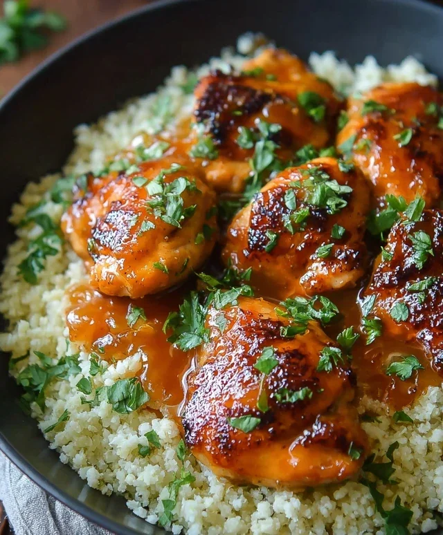 Sweet and Sticky 3 Ingredient Apricot Chicken with Cauliflower Rice
