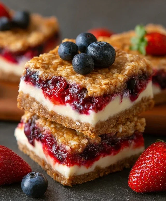 Berry Oatmeal Cheesecake Bars