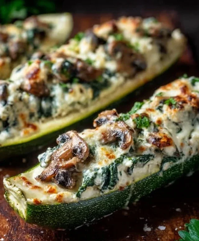 Spinach, Mushroom, and Ricotta Stuffed Zucchini Boats Recipe