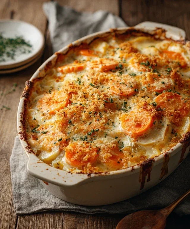 Cheesy Garlic Carrot Gratin – Creamy, Sweet & Savory