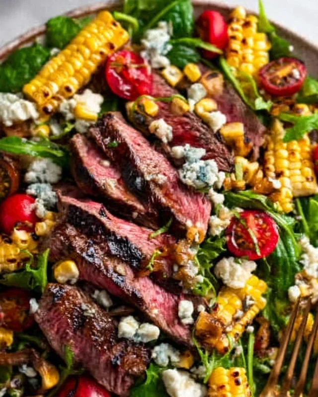 Balsamic Steak Gorgonzola Salad with Grilled Corn