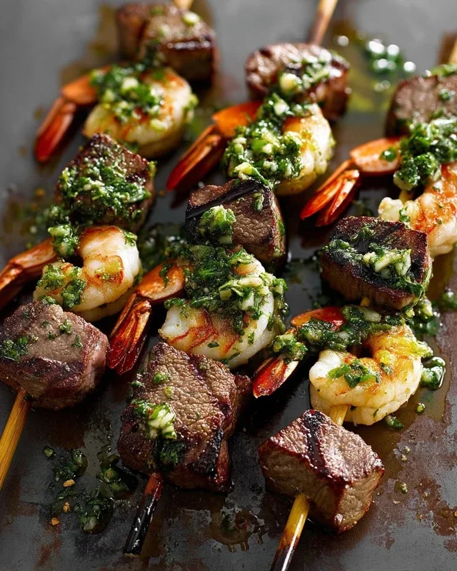 Surf and Turf Kabobs with Chimichurri Sauce