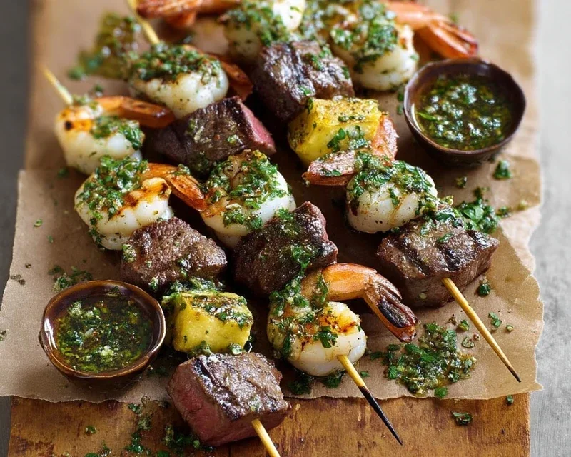 Surf and Turf Kabobs with Chimichurri Sauce
