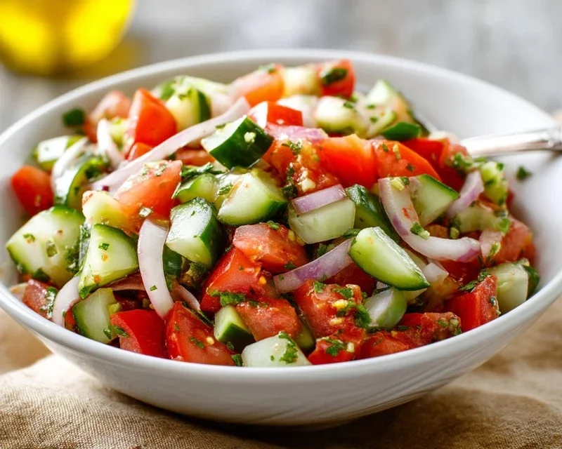 Mediterranean Salad with Cucumber, Tomato and Onion