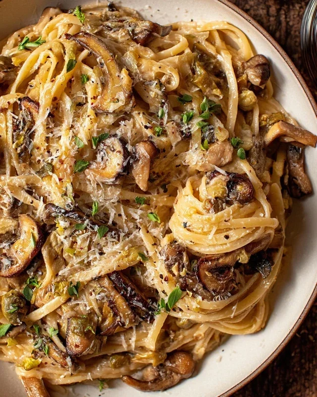 Caramelized Leek and Mushroom Gruyere Pasta