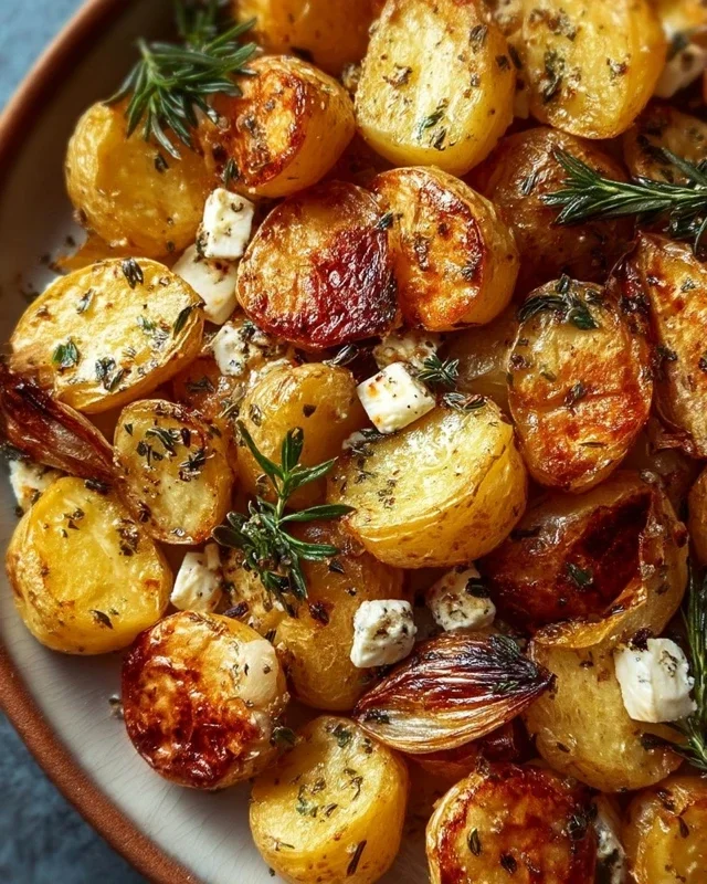 Roasted Potatoes with Baked Feta and Garlic