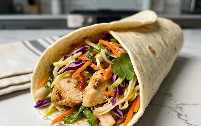 Thai Chicken Wrap with Crunchy Asian Slaw