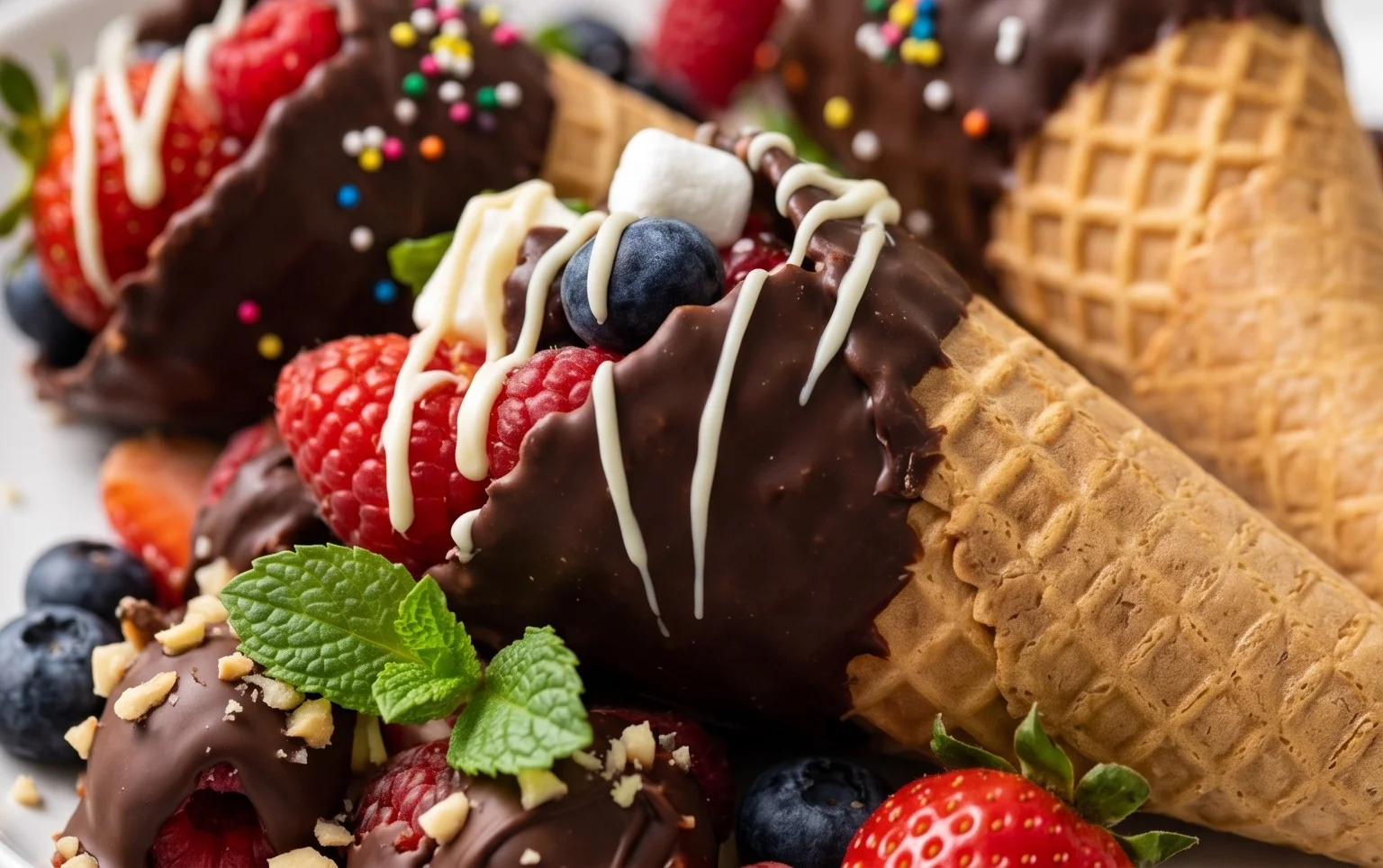 Chocolate Dipped Fruit Filled Cones