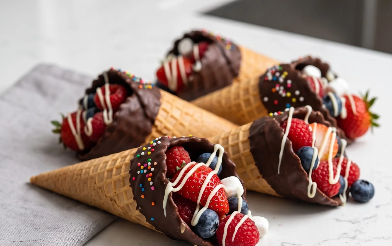 Chocolate Dipped Fruit Filled Cones