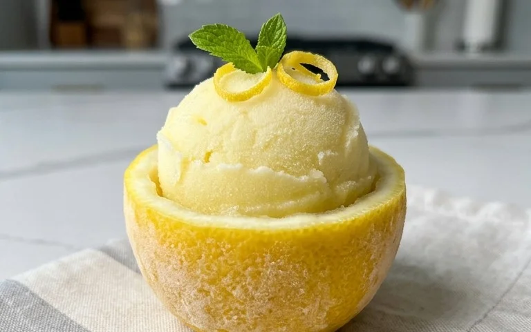 Sorbetto di Limone Dressed Up in a Frozen Lemon Shell