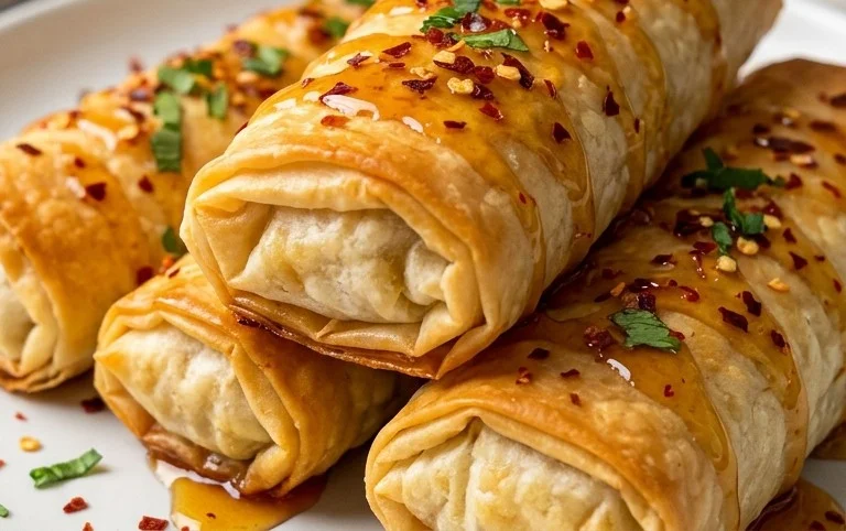 Indulgent Oven Fried Feta Rolls with Chili Honey Magic