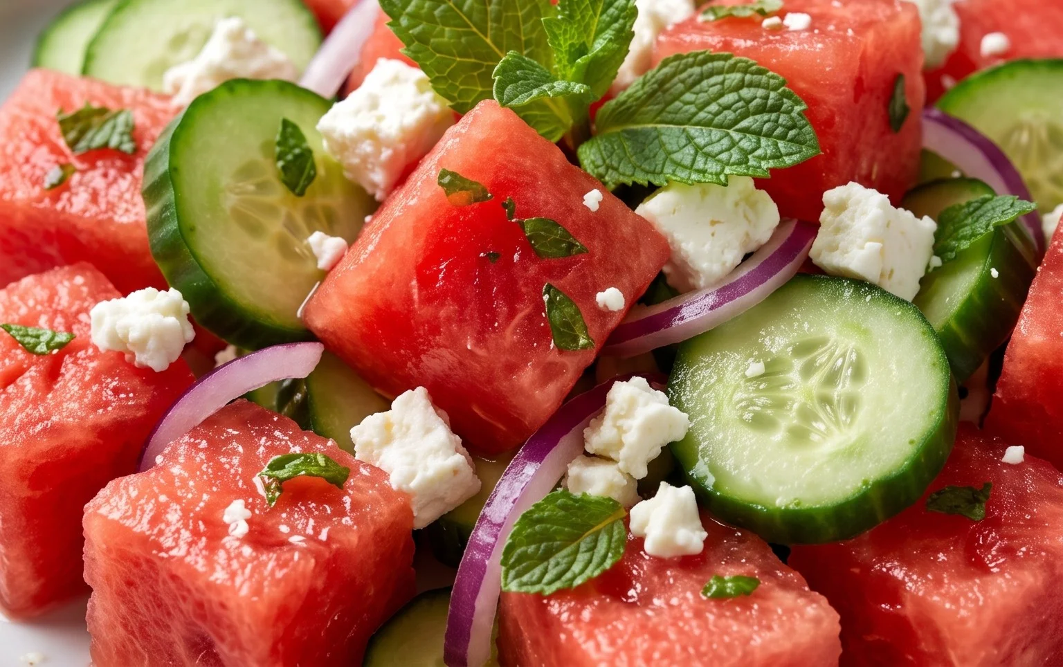 SIMPLE Watermelon + Cucumber + Feta Salad